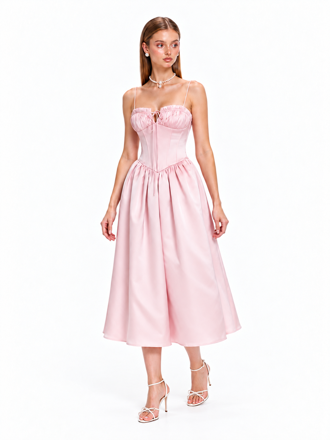 ELARA Corset Midi Dress – Blush Pink