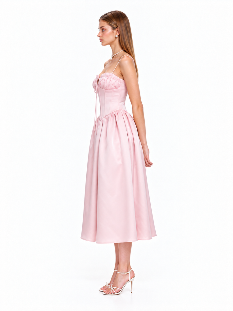 ELARA Corset Midi Dress – Blush Pink
