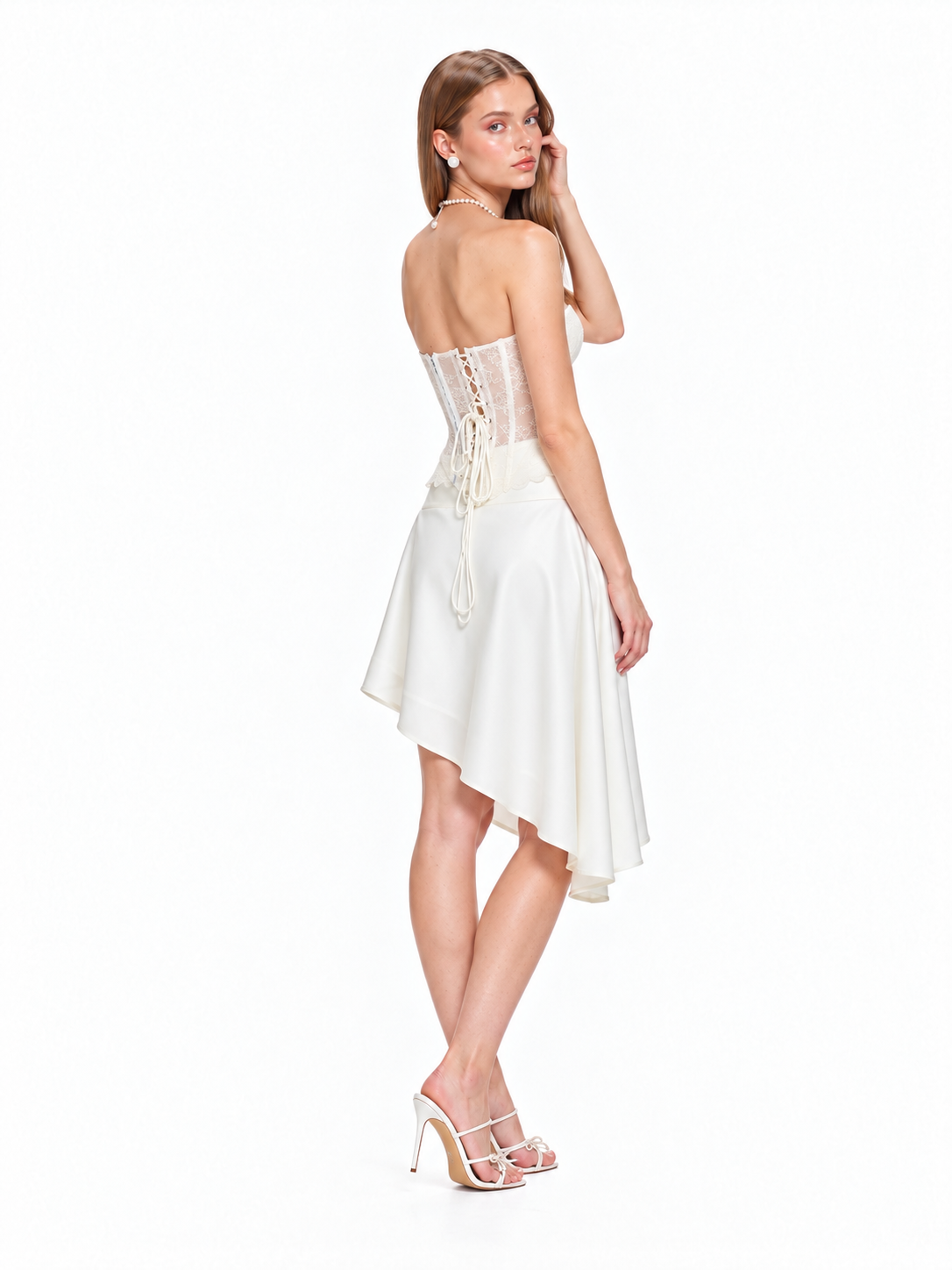 ELARA Lace Corset & Asymmetric Skirt Set – Ivory