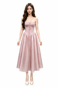 ELARA Corset Midi Dress in Blush Pink
