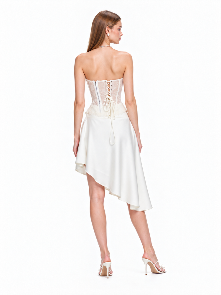 ELARA Lace Corset & Asymmetric Skirt Set – Ivory