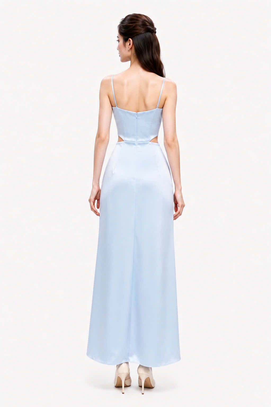 CELESTE Satin Cutout Maxi Dress – Baby Blue