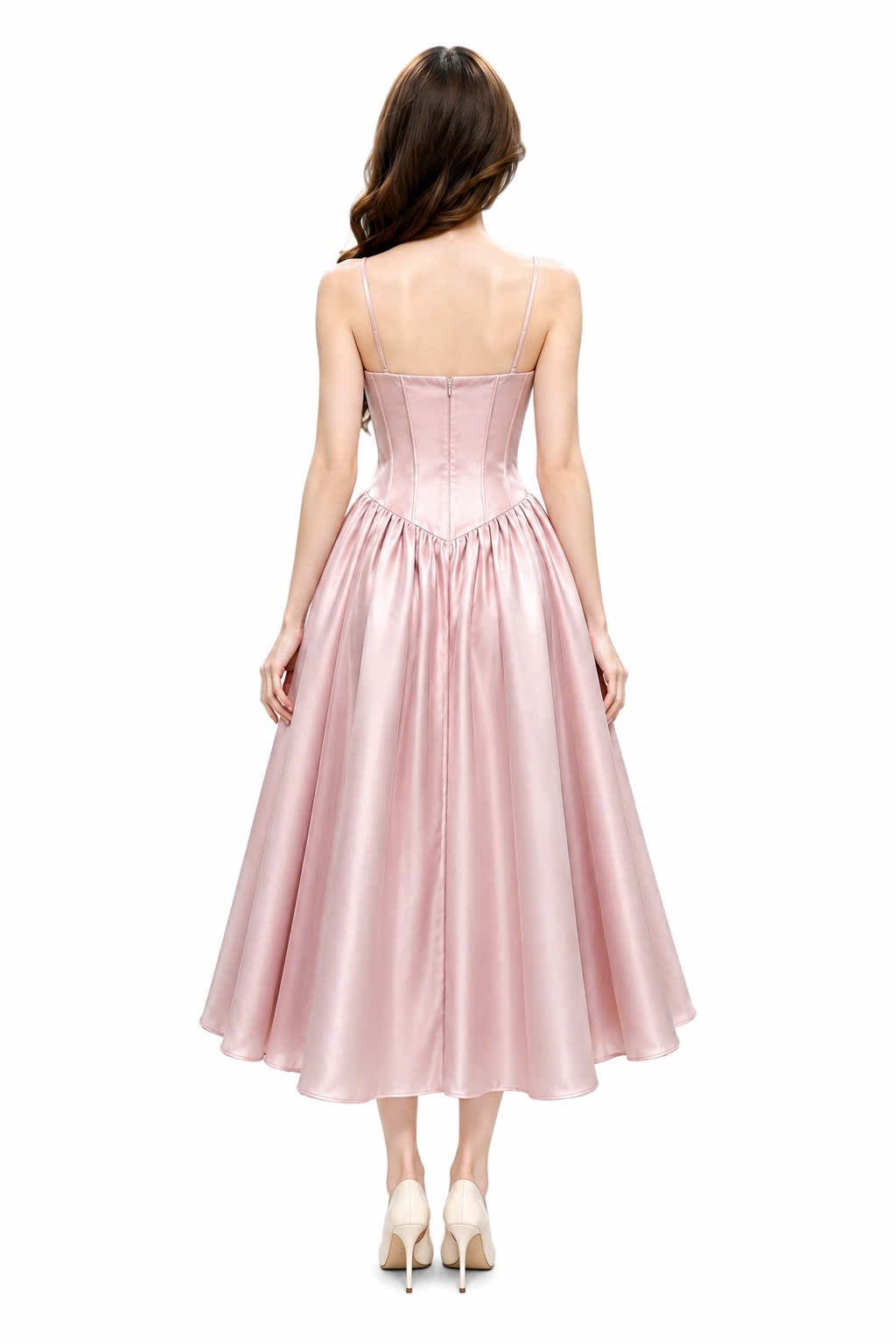 ELARA Corset Midi Dress – Blush Pink