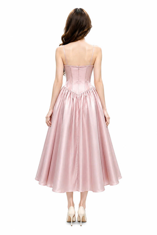 ELARA Corset Midi Dress – Blush Pink