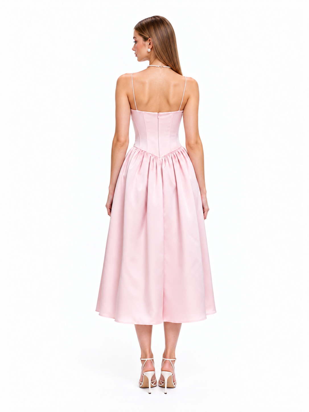 ELARA Corset Midi Dress – Blush Pink