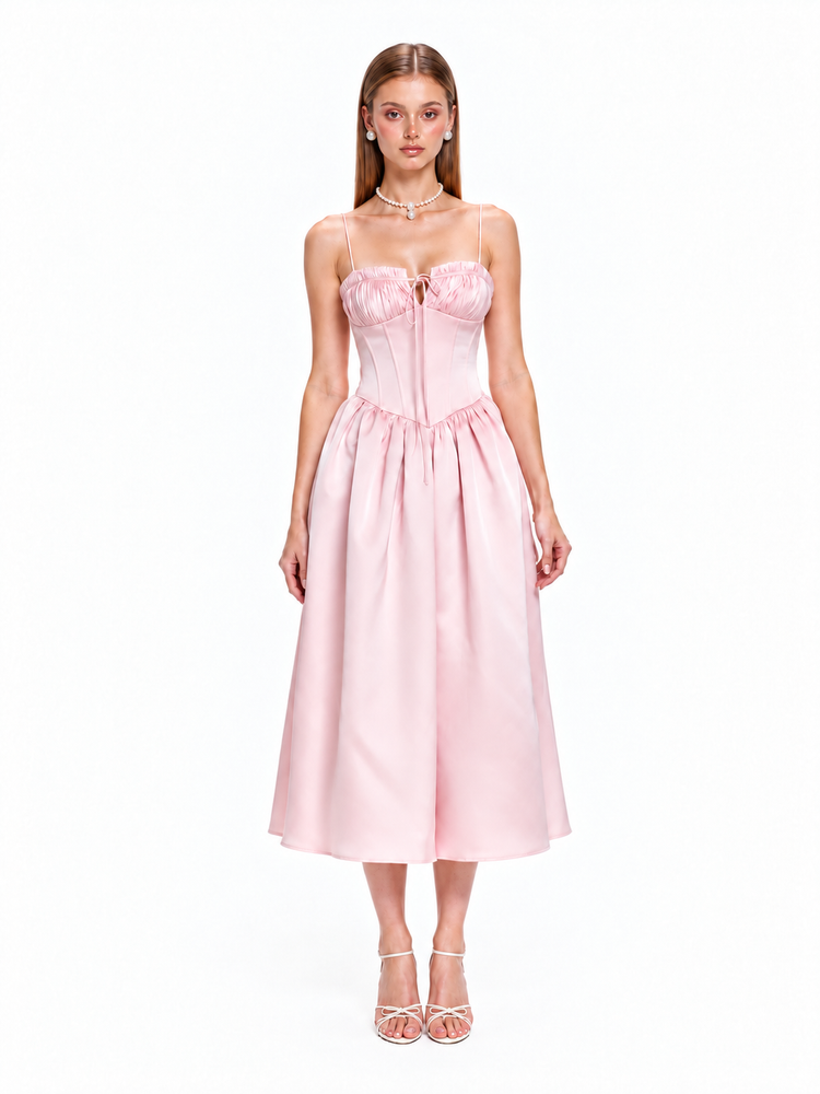 ELARA Corset Midi Dress – Blush Pink