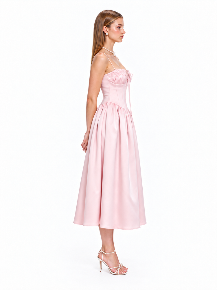 ELARA Corset Midi Dress – Blush Pink