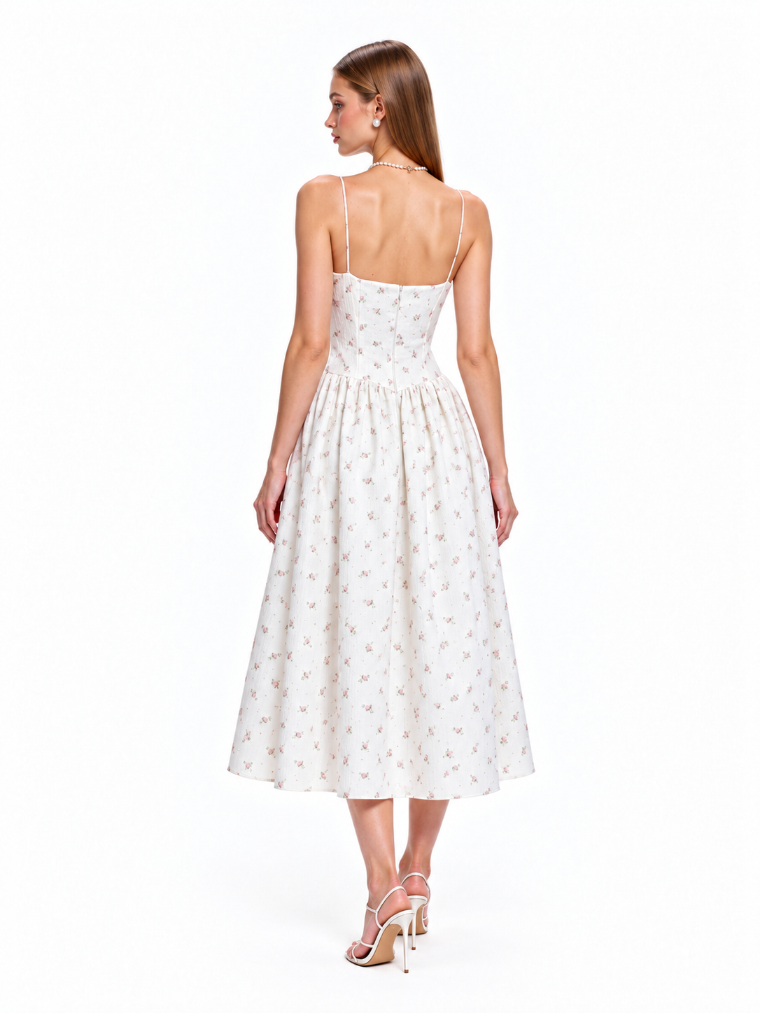 FLORENCE Floral Corset Midi Dress – Ivory Rose