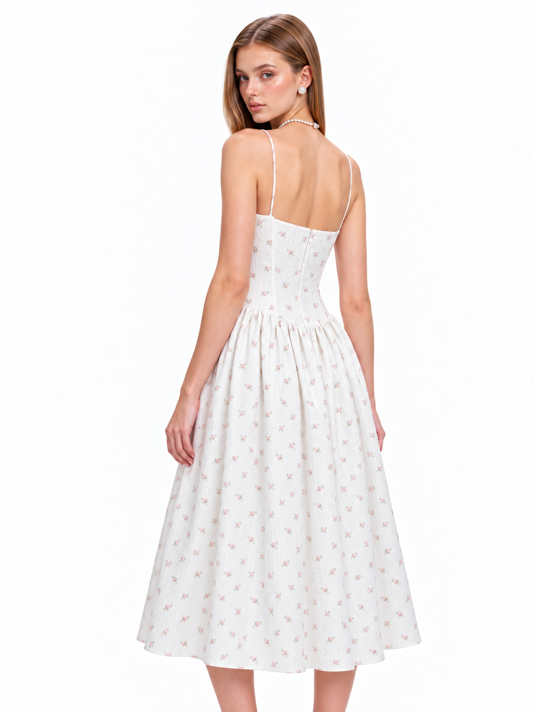 FLORENCE Floral Corset Midi Dress – Ivory Rose