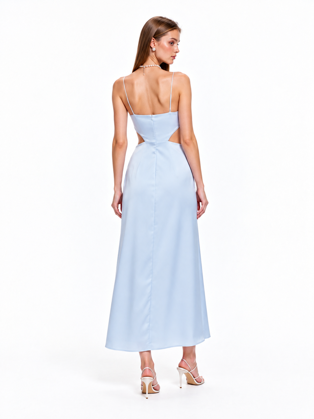 CELESTE Satin Cutout Maxi Dress – Baby Blue